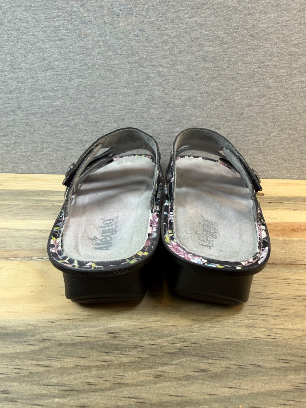 Alegria Leather Floral Sandals Black Butterfly Velcro Closure Size 11 EU 42 - Picture 6 of 16
